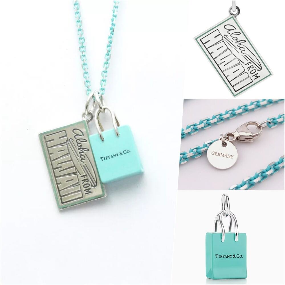 LIMITED EDITION Tiffany & Co Blue Enamel Chain Hawaii Postcard Shopping Bag MINT